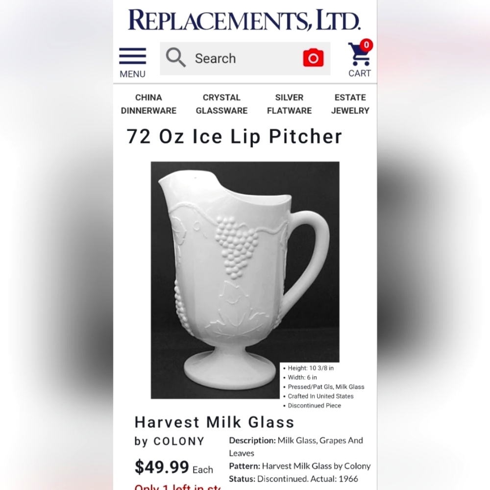 72oz Harvest Milk Glass Crisp White Ice Lip Pitcher by Colony